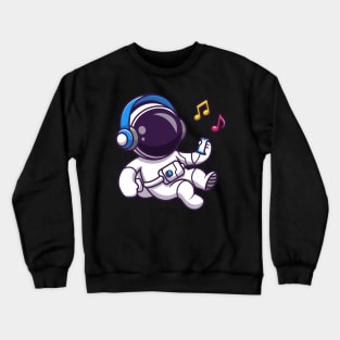 Astronaut Listening Music With Headphone Cartoon Crewneck Sweatshirt